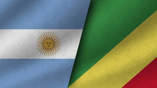 Repubblica Del Congo Argentina Realistici Due Bandiere Insieme Illustrazione — Foto Stock