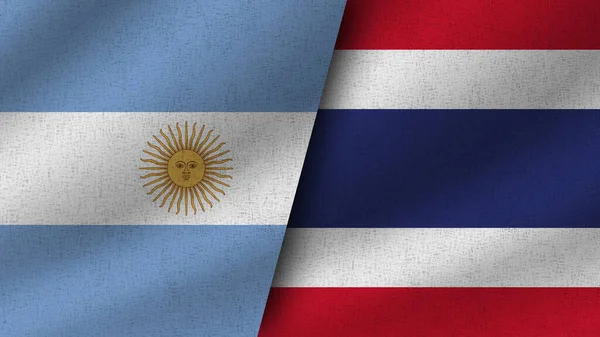 Thailand Och Argentina Realistiska Två Flaggor Tillsammans Illustration — Stockfoto