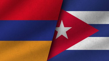 Küba ve Ermenistan Gerçekçi İki Bayrak Birlikte, 3D Resim