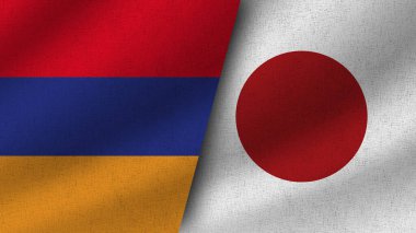 Japonya ve Ermenistan Gerçekçi İki Bayrak Birlikte, 3D Resim