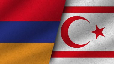 Kuzey Kıbrıs ve Ermenistan Gerçekçi İki Bayrak Birlikte, 3D Görüntü