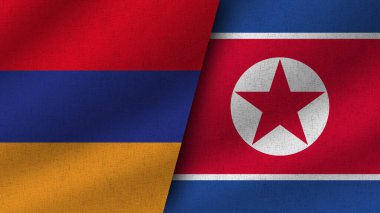 Kuzey Kore ve Ermenistan Gerçekçi İki Bayrak Birlikte, 3D Görüntü