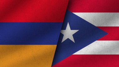 Porto Riko ve Ermenistan Gerçekçi İki Bayrak Birlikte, 3D Resim