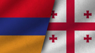 Gürcistan ve Ermenistan Gerçekçi İki Bayrak Birlikte, 3D Görüntü