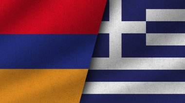 Yunanistan ve Ermenistan Gerçekçi İki Bayrak Birlikte, 3D Resim
