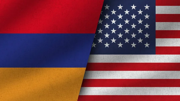 stock image USA and Armenia Realistic Two Flags Together, 3D Illustration