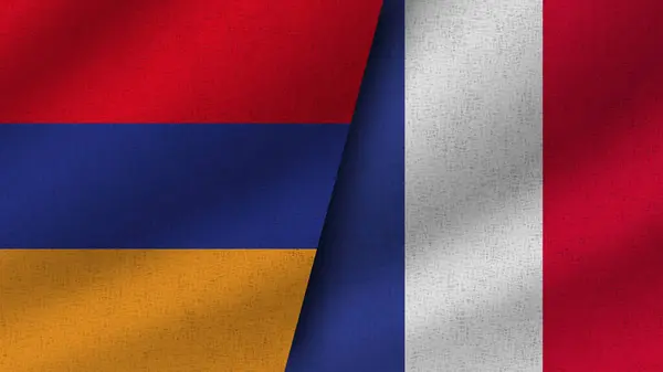 Франція Вірменія Реалістичні Два Прапори Разом Ілюстрація — стокове фото