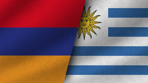 Uruguay Armenië Realistische Twee Vlaggen Samen Illustratie — Stockfoto