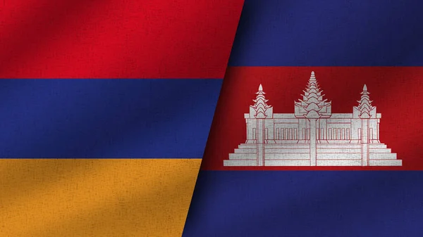Cambodia Armenia Realistic Two Flags Together Illustration — 图库照片