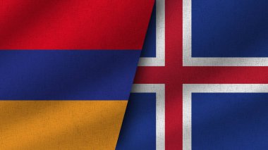 İzlanda ve Ermenistan Gerçekçi İki Bayrak Birlikte, 3D Resim
