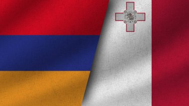 Malta ve Ermenistan Gerçekçi İki Bayrak Birlikte, 3D Resim