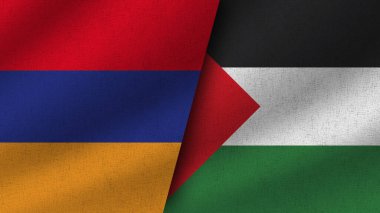 Filistin ve Ermenistan Gerçekçi İki Bayrak Birlikte, 3D Resim