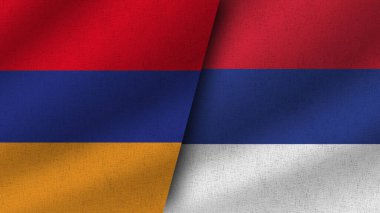 Sırbistan ve Ermenistan Gerçekçi İki Bayrak Birarada, 3D Görüntü