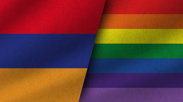 Lgbt Trots Armenië Realistische Twee Vlaggen Samen Illustratie — Stockfoto
