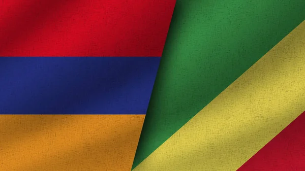 stock image Republic of Congo and Armenia Realistic Two Flags Together, 3D Illustration