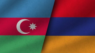 Ermenistan ve Azerbaycan Gerçekçi İki Bayrak Birlikte, 3D İllüstrasyon