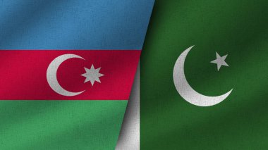 Pakistan ve Azerbaycan Gerçekçi İki Bayrak Birarada, 3D Görüntü