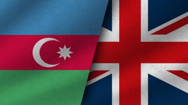 Birleşik Krallık ve Azerbaycan Gerçekçi İki Bayrak Birarada, 3D İllüstrasyon