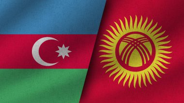Kırgızistan ve Azerbaycan Gerçekçi İki Bayrak Birlikte, 3D Görüntü