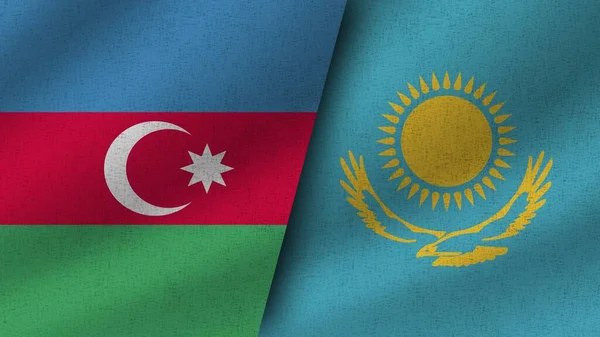 Kazahsztán Azerbajdzsán Reális Két Zászló Együtt Illusztráció Stock Fotó