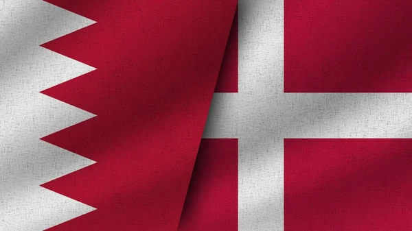 Danimarca Bahrein Realistici Due Bandiere Insieme Illustrazione — Foto Stock