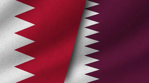 Katar Und Bahrain Realistische Zwei Flaggen Zusammen Illustration — Stockfoto