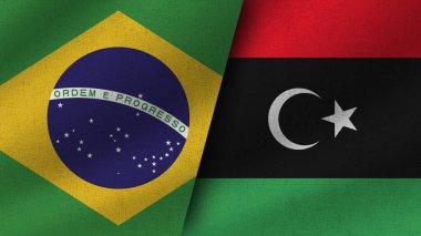 Libya ve Brezilya Gerçekçi İki Bayrak Birlikte, 3D Görüntü