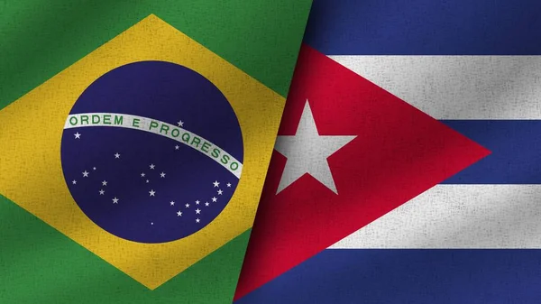 Куба Бразилія Реалістичні Два Прапори Разом Ілюстрація — стокове фото