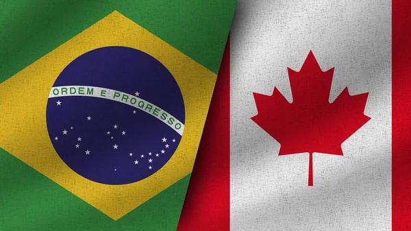 stock image Canada and Brazil Realistic Two Flags Together, 3D Illustration