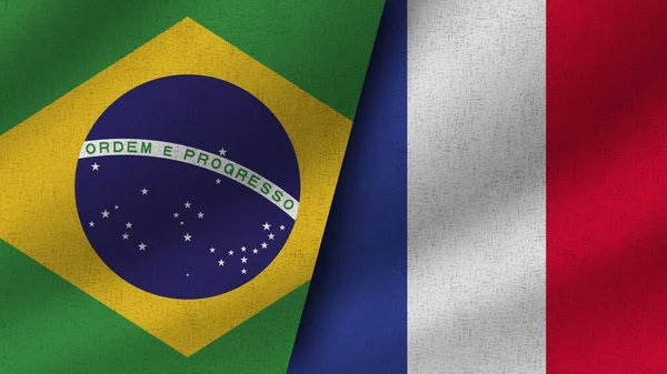 Frankrijk Brazilië Realistische Twee Vlaggen Samen Illustratie — Stockfoto