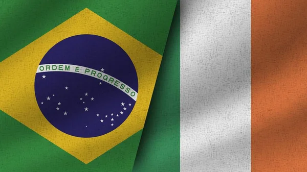Ierland Brazilië Realistische Twee Vlaggen Samen Illustratie — Stockfoto