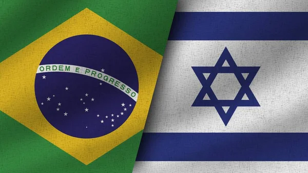 stock image Israel and Brazil Realistic Two Flags Together, 3D Illustration