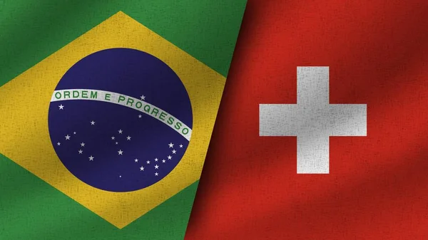 Švýcarsko Brazílie Realistické Dvě Vlajky Dohromady Ilustrace — Stock fotografie