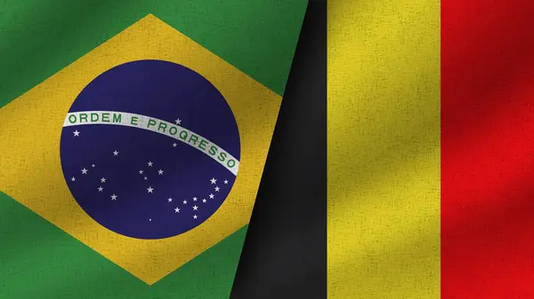 Бельгия Бразилия Реалистичные Два Флага Вместе Иллюстрация — стоковое фото