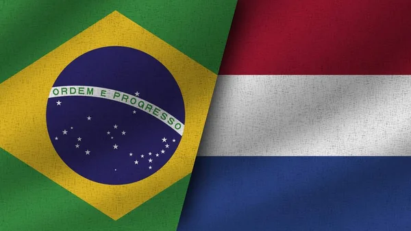 Nizozemsko Brazílie Realistické Dvě Vlajky Dohromady Ilustrace — Stock fotografie