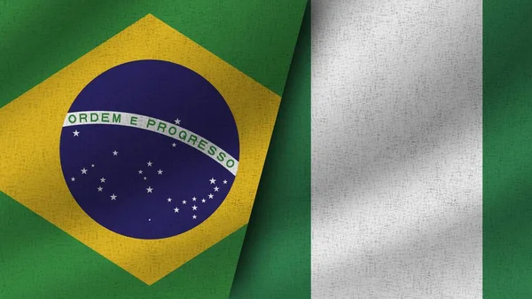 Nigeria Brazilië Realistische Twee Vlaggen Samen Illustratie — Stockfoto