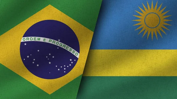 Rwanda Brazilië Realistische Twee Vlaggen Samen Illustratie — Stockfoto