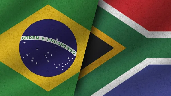 Sudafrica Brasile Realistici Due Bandiere Insieme Illustrazione — Foto Stock