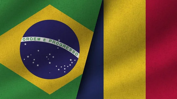Чад Бразилия Реалистичные Два Флага Вместе Иллюстрация — стоковое фото