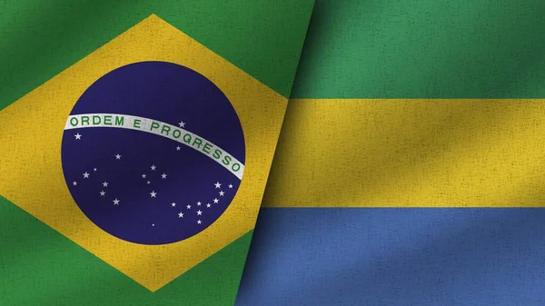Gabon Brazilië Realistische Twee Vlaggen Samen Illustratie — Stockfoto