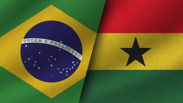 Гана Бразилія Реалістичні Два Прапори Разом Ілюстрація — стокове фото