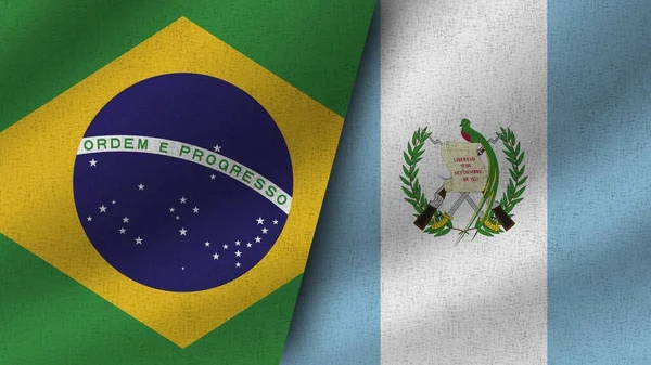 Guatemala Brazilië Realistische Twee Vlaggen Samen Illustratie — Stockfoto