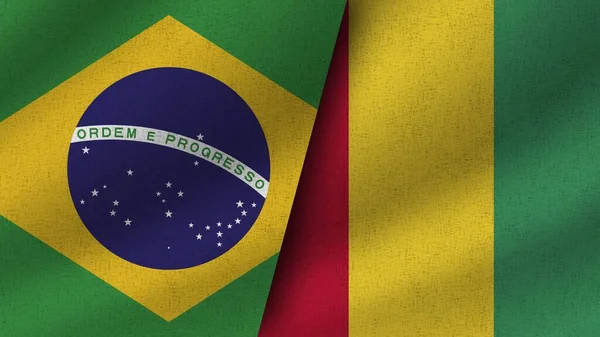 Guinee Brazilië Realistische Twee Vlaggen Samen Illustratie — Stockfoto