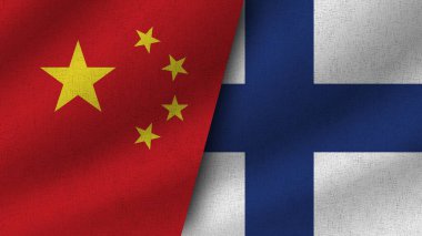 Finlandiya ve Çin Gerçekçi İki Bayrak Birlikte, 3D Görüntü