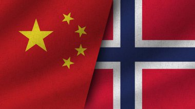 Norveç ve Çin Gerçekçi İki Bayrak Birlikte, 3D Görüntü