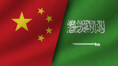 Suudi Arabistan ve Çin Gerçekçi İki Bayrak Birarada, 3D Görüntü