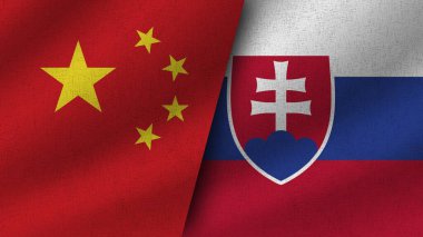 Slovakya ve Çin Gerçekçi İki Bayrak Birarada, 3D Görüntü