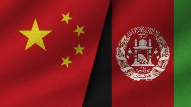 Afganistan ve Çin Gerçekçi İki Bayrak Birlikte, 3 Boyutlu Resimler
