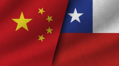 Şili ve Çin Gerçekçi İki Bayrak Birlikte, 3D Resim