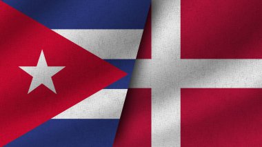 Danimarka ve Küba Gerçekçi İki Bayrak Birlikte, 3D Görüntü